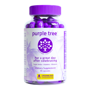 Purple Tree dietary supplement bottle with purple lid on a white background